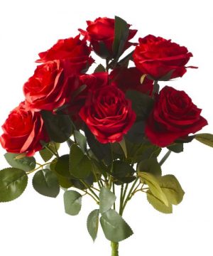 Artificial Rose Bouquet 17½" - 18 Pieces - Red