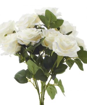 Artificial Rose Bouquet 17½" - 18 Pieces - White