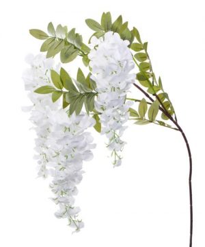 Artificial Wisteria Flower Stem w/ Greenery - 39" - 48 Pieces - White