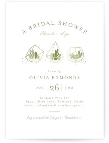Bridal Terrariums Foil-Pressed Bridal Shower Invitations