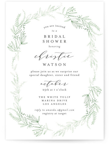 Dainty Green Bride Bridal Shower Invitations