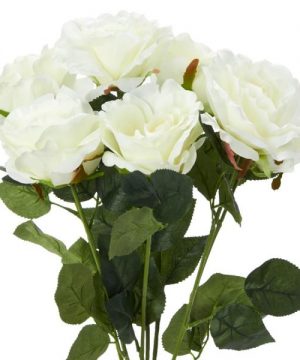 Decostar Artificial Deluxe Rose Large Flower Bush 20" - 12 Pieces - Cream