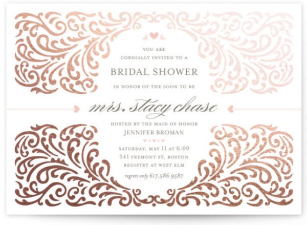 Elegant Piping Foil-Pressed Bridal Shower Invitations