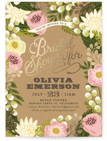 Floral Canopy Foil-Pressed Bridal Shower Invitations