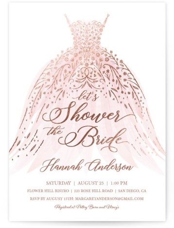 Floral Spray Foil-Pressed Bridal Shower Invitations