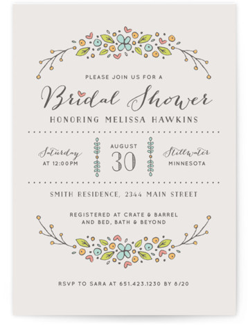 Flowers And Hearts Bridal Shower Invitations