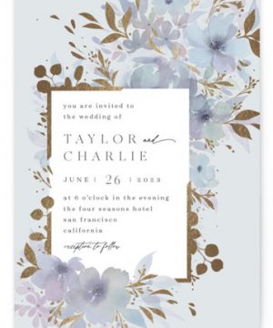Frosted Blossoms Foil-Pressed Wedding Invitations