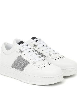 Hawaii/F glitter-trimmed leather sneakers