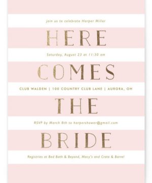 Here She Comes Foil-Pressed Bridal Shower Invitations