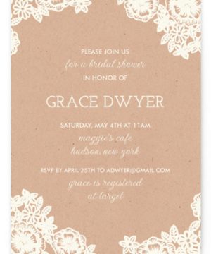 Lace And Kraft Bridal Shower Invitations