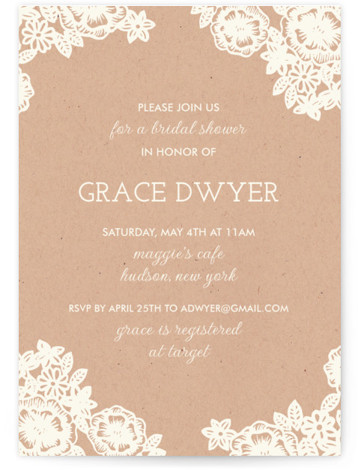 Lace And Kraft Bridal Shower Invitations