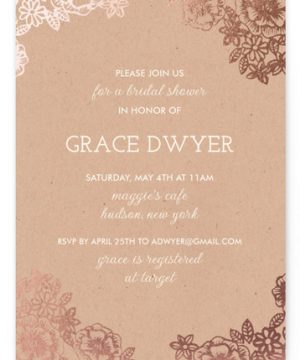 Lace And Kraft Foil-Pressed Bridal Shower Invitations