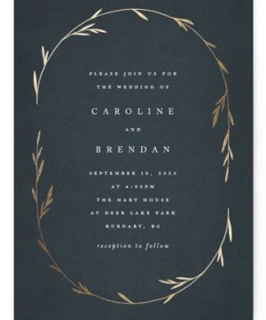 Oval Botanical Foil-Pressed Wedding Invitations