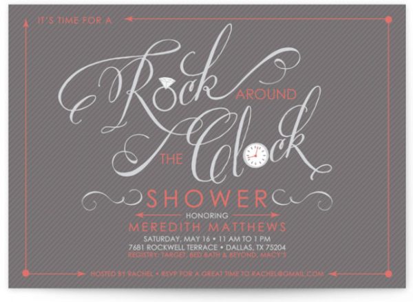 Rock Around The Clock Bridal Shower Invitations