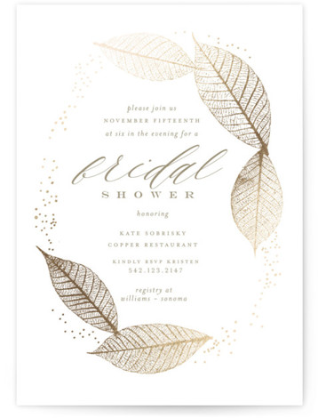 Sparkly Leaves Foil-Pressed Bridal Shower Invitations