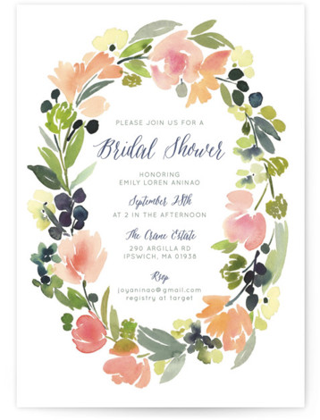 Watercolor Wreath Bridal Shower Invitations