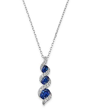 Bloomingdale's Blue Sapphire & Diamond Tiered Drop Pendant Necklace in 14K White Gold, 18 - 100% Exclusive