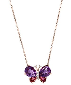 Bloomingdale's Multi-Gemstone & Diamond Butterfly Pendant Necklace in 14K Rose Gold, 18L - 100% Exclusive