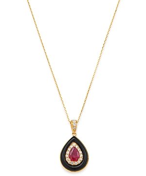 Bloomingdale's Ruby, Onyx & Diamond Pendant Necklace in 14K Yellow Gold, 16-18 - 100% Exclusive