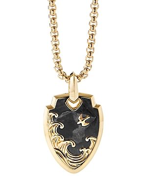 David Yurman 18K Yellow Gold Waves Shield Pendant with Forged Carbon