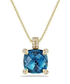 David Yurman Chatelaine Pendant Necklace with Hampton Blue Topaz and Diamonds in 18K Gold