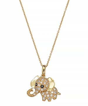 Diamond Elephant Pendant Necklace in 14K Yellow Gold, .20 ct. t.w, 16.5