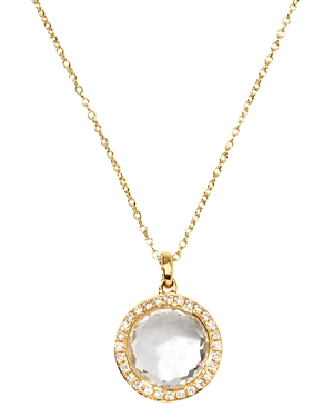 Ippolita 18K Yellow Gold Mini Lollipop Clear Quartz & Diamond Pave Halo Pendant Necklace, 18