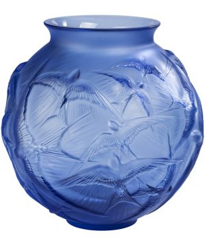 Lalique - Hirondelles Round Crystal Vase - Sapphire Blue