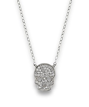 Micro Pave Diamond Skull Pendant Necklace in 14K White Gold, 0.14 ct. t.w.