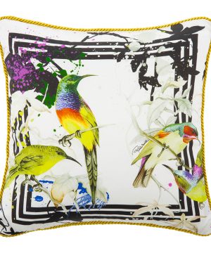 Roberto Cavalli - Bird Ramage Silk Bed Cushion - White - 40x40cm