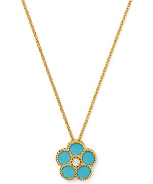 Roberto Coin 18K Yellow Gold Daisy Diamond & Turquoise Pendant Necklace, 16 - 100% Exclusive