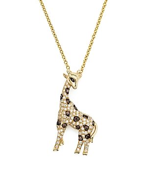 White, Brown and Black Diamond Giraffe Pendant Necklace in 14K Yellow Gold, 18 - 100% Exclusive