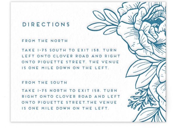 Belle Fleur Letterpress Directions Cards