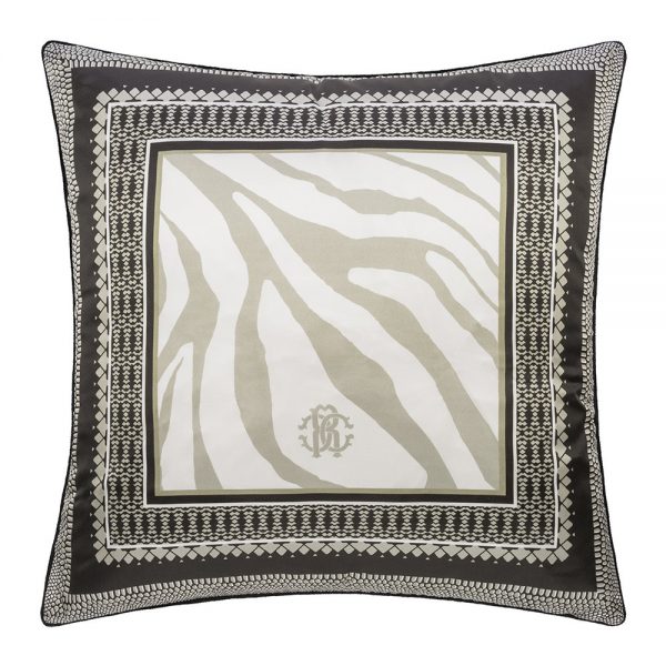 Roberto Cavalli - Frame Zebrage Silk Cushion - Sand - 60x60cm