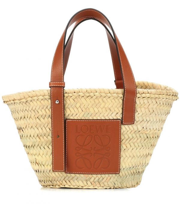 Small leather-trimmed basket tote