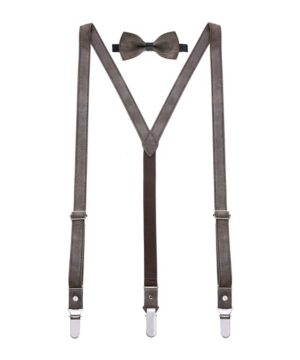 Mio Marino Men's Suede Leather Suspenders Bow Tie Set