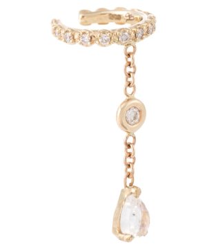 14kt gold ear cuff with diamonds and moonstone