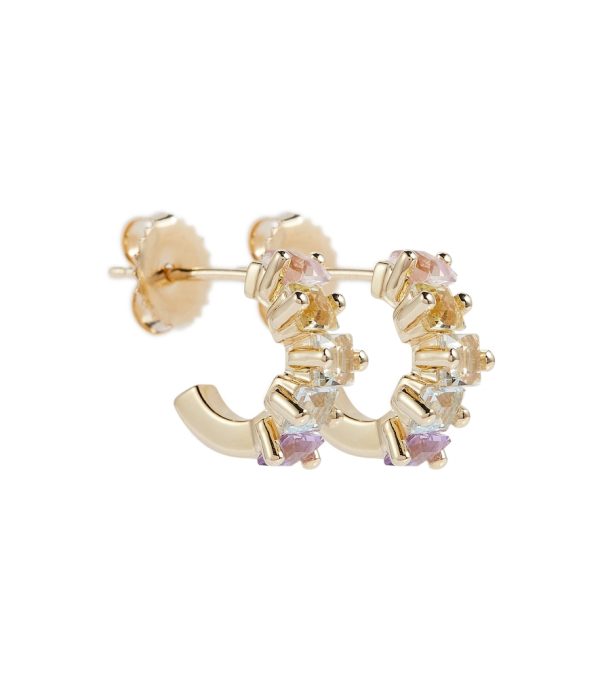 14kt gold mini hoop earrings with gemstones