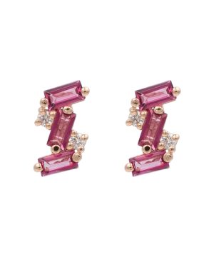 14kt rosè gold pink topaaz earrings with diamonds