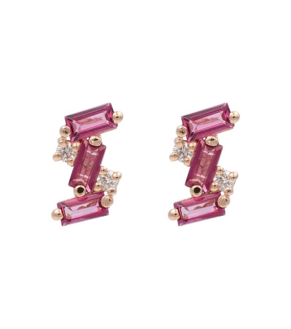 14kt rosè gold pink topaaz earrings with diamonds