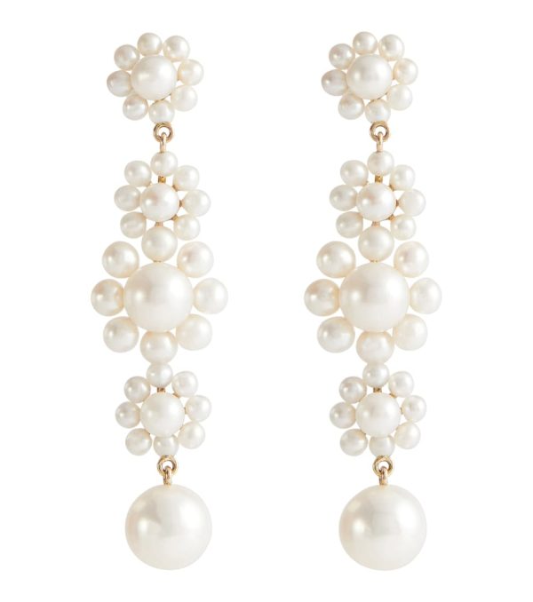 Bellis 14kt yellow gold drop earrlngs with pearls
