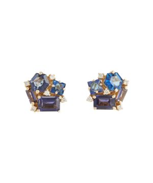 Blossom 14kt gold earrings with diamonds, topaz and lolite