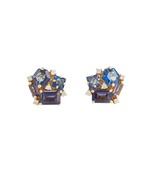 Blossom 14kt gold earrings with diamonds, topaz and lolite