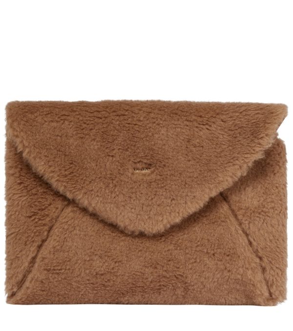 Camel hair and silk envelope clutch