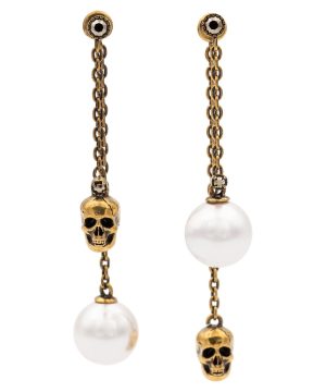 Faux pearl and skull earrings