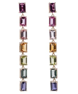 Gemma Rainbow 14kt gold drop earrings with topaz and rhodolite