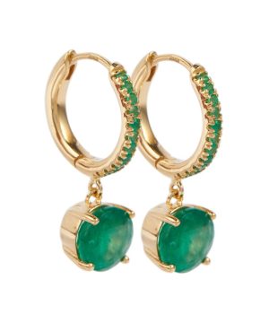 Grass Seed 18kt gold hoop earrings with emeralds