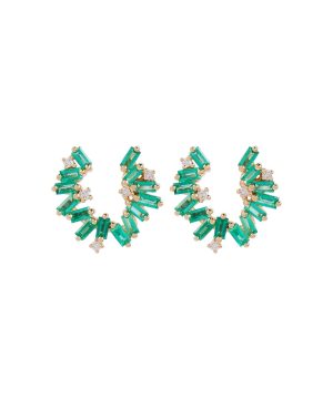 Izzy Sideway Spiral 18kt gold earrings with emeralds and diamonds