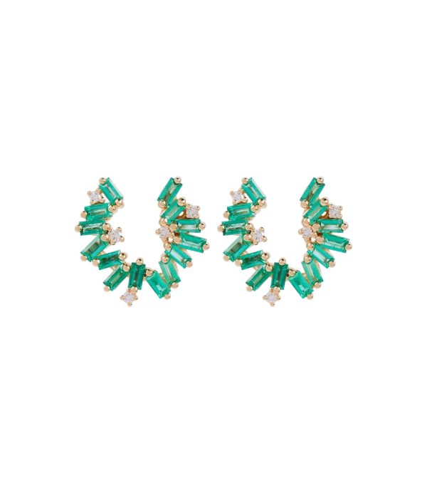 Izzy Sideway Spiral 18kt gold earrings with emeralds and diamonds
