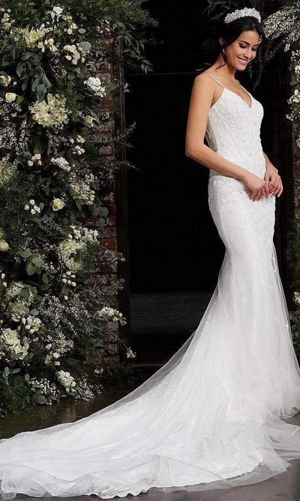 Jovani Bridal - JB03909 Thin Strap Beaded Wedding Gown